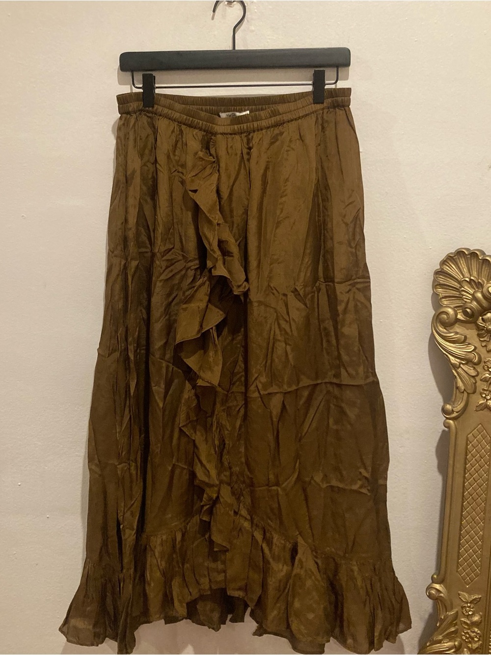 Mes Demoiselles Olive-Brown Ruffle Maxi Skirt